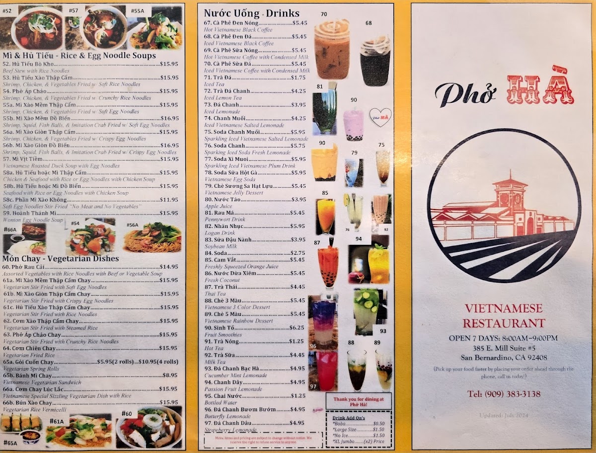 Phở Hà Vietnamese Restaurant Menu - Image 1